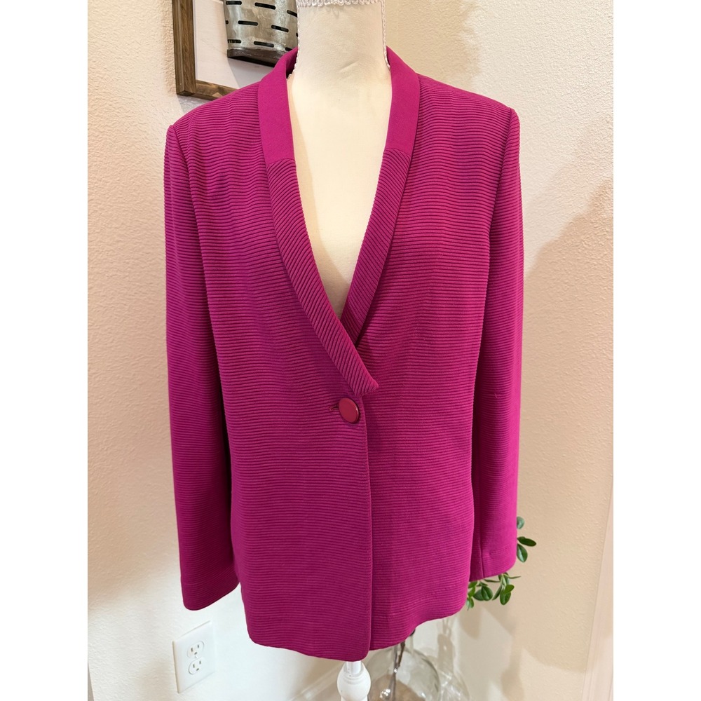 Armani Collezioni Magenta Ribbed Single Button Blazer Jacket Size 14 minimalist